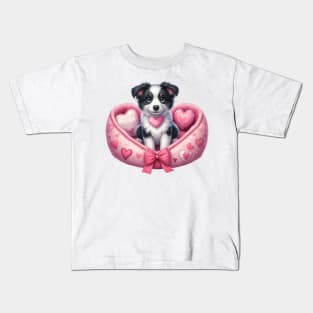 Valentine Border Collie Dog in Bed Kids T-Shirt